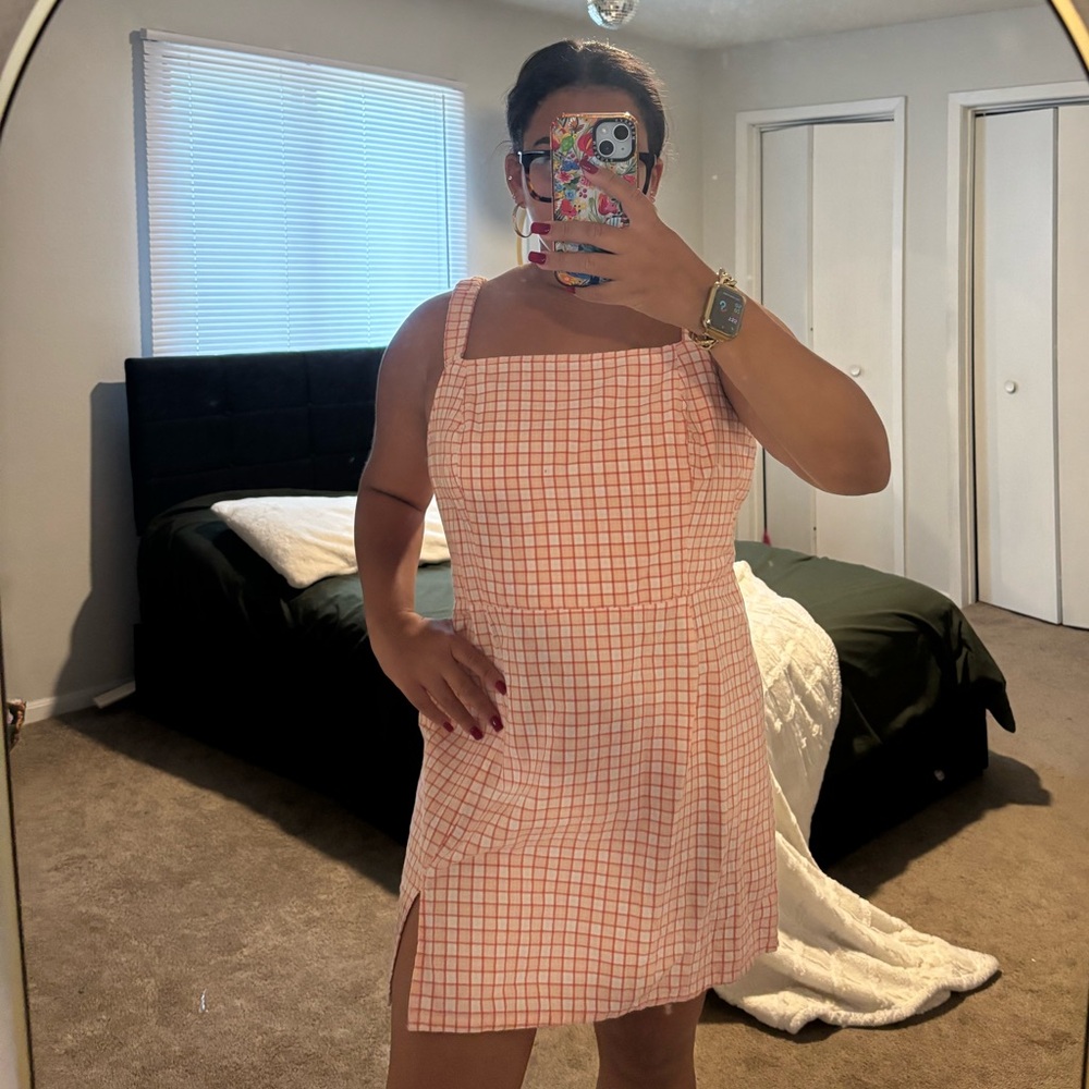 Arizona Jean Company Peach Checkered Midi Dress